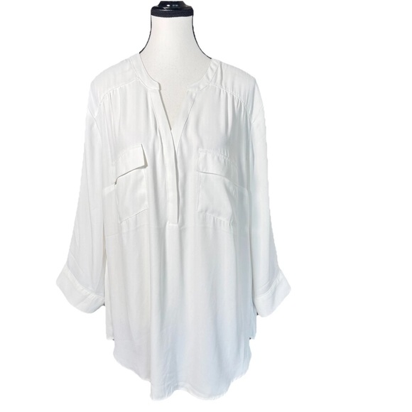 Torrid Harper Georgette Pullover 3/4 Roll Tab Sleeve Tunic Blouse White 2X NWT - Picture 2 of 11